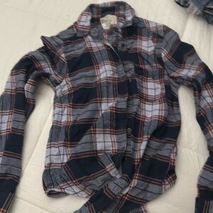 Garage plaid button down, navy pink long sleeve